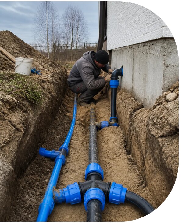 Монтаж наружного водопровода на участке под ключ в Топках